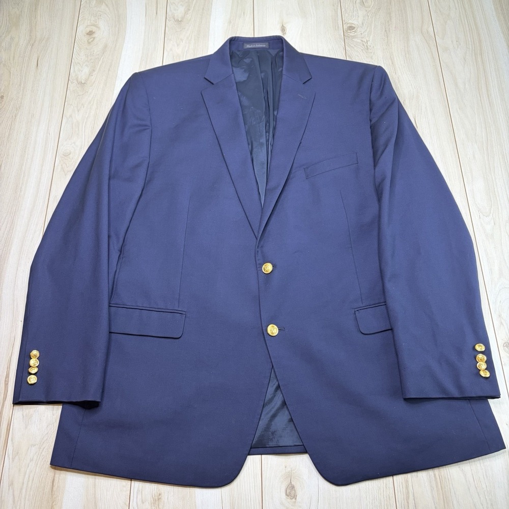 Lauren Ralph Lauren Mens Wool Jacket Gold Crest Buttons Navy Blue 48L Blazer